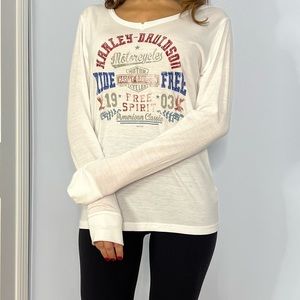 Harley Davidson White Bedazzled Graphic Logo Tee-Like New